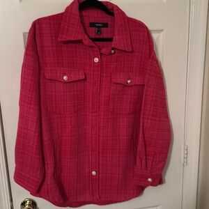 Forever 21 Plaid Longline Shacket Size L Color Fuchsia Berry